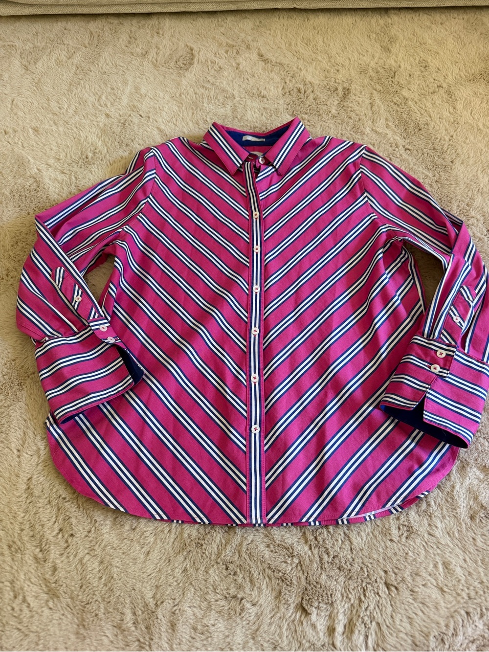 Chicos Striped Button Down Shirt Chic Stretch Size 2 Summer Feminine Preppy